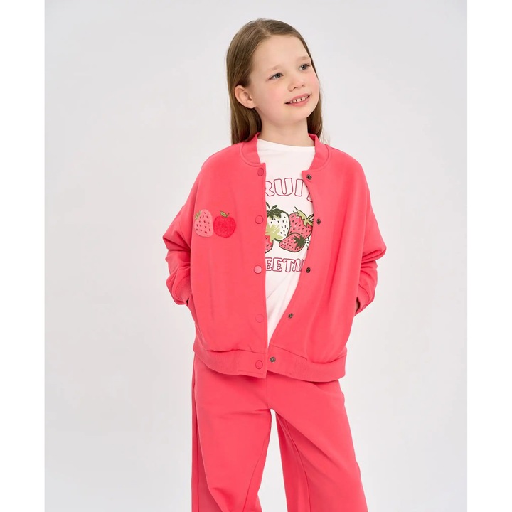 Bomber oversized pentru fete cu nasturi și imprimeu Button Blue coral