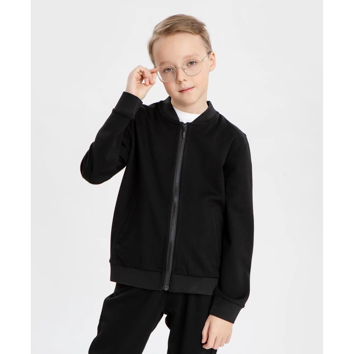 Hanorac bomber cu fermoar negru Button Blue