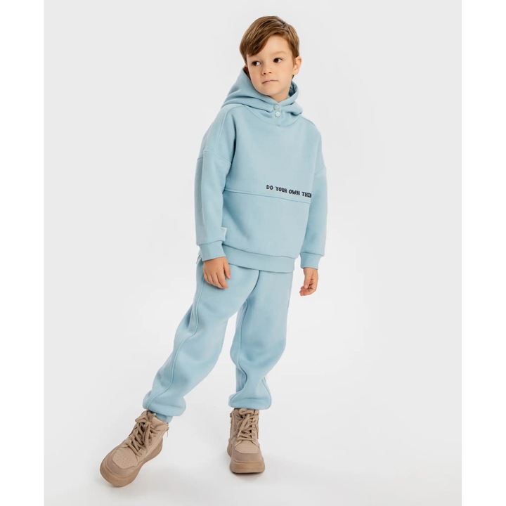 Hanorac căptușit cu glugă și imprimeu albastru deschis pentru băieți Button Blue