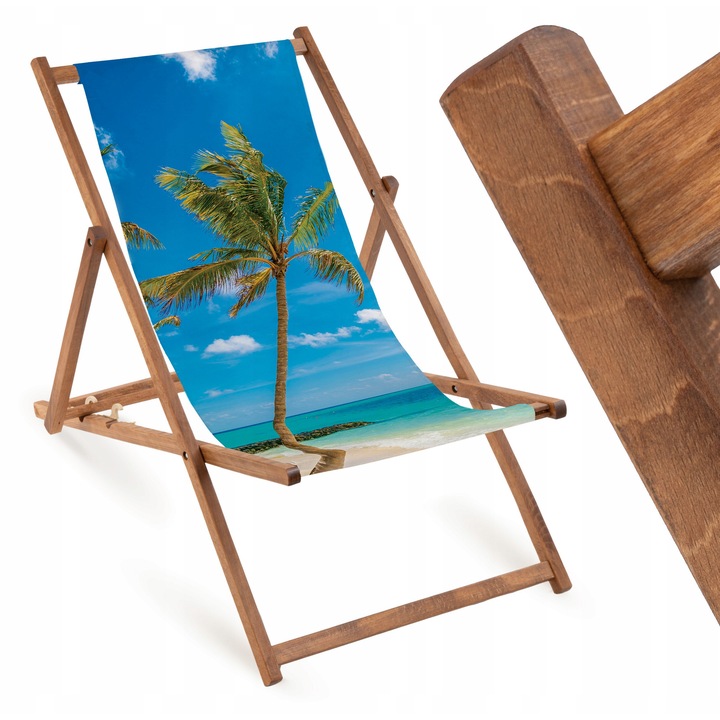 Lezaj pliabil din lemn cu imprimeu, Allbag, 110x55cm, 3 pozitii de inclinare, culoare multicolor