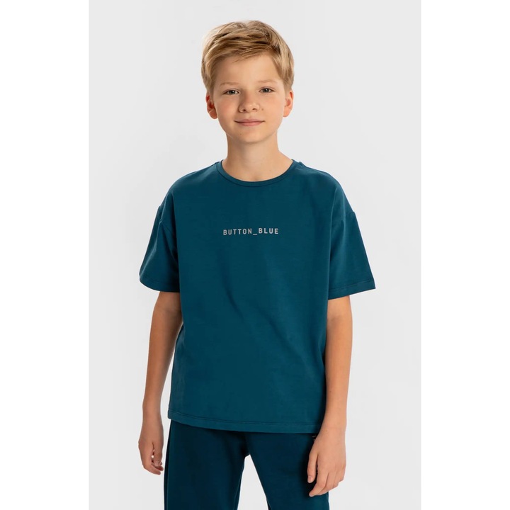 Tricou cu mânecă scurtă și imprimeu albastru pentru copii Button Blue