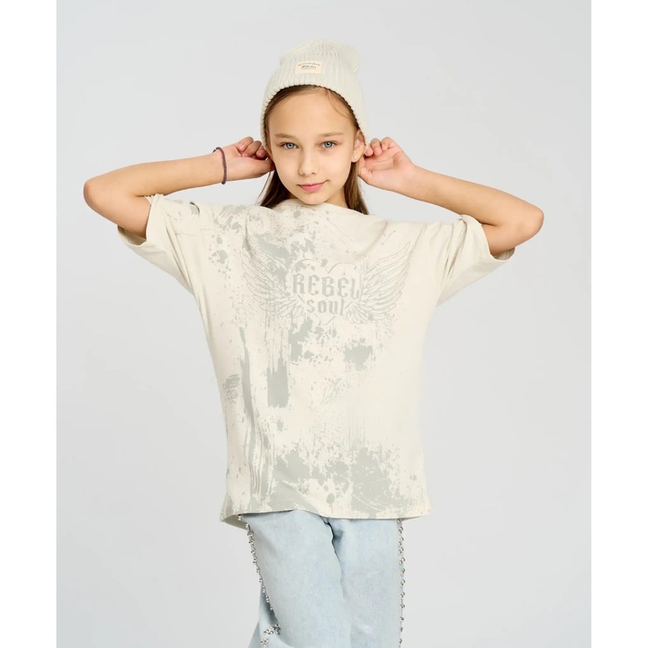 Tricou pentru fete, Button Blue, alb, Alb