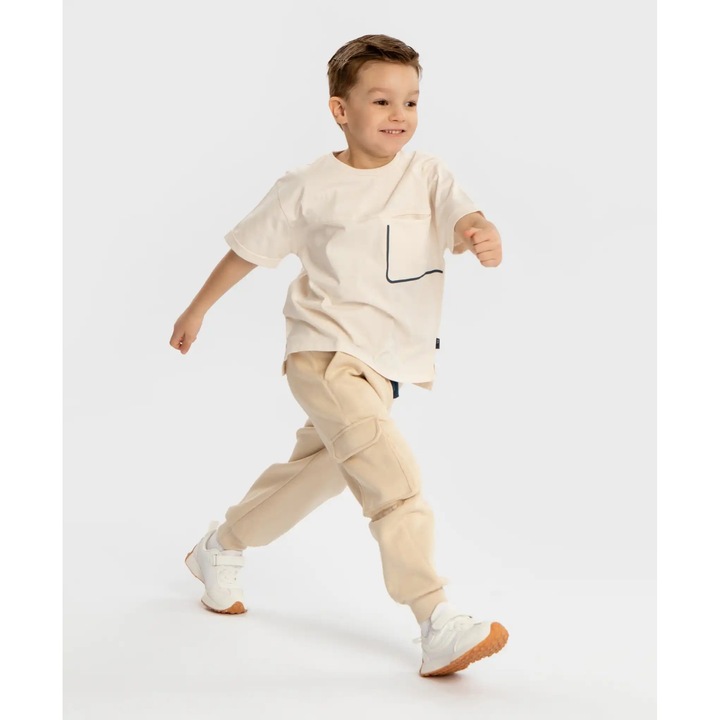 Tricou cu mânecă scurtă și buzunar crem pentru băieți Button Blue