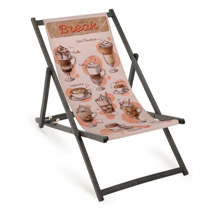 Lezaj pliabil din lemn, Allbag, cu imprimeu colorat, 110x55cm, pentru gradina si plaja