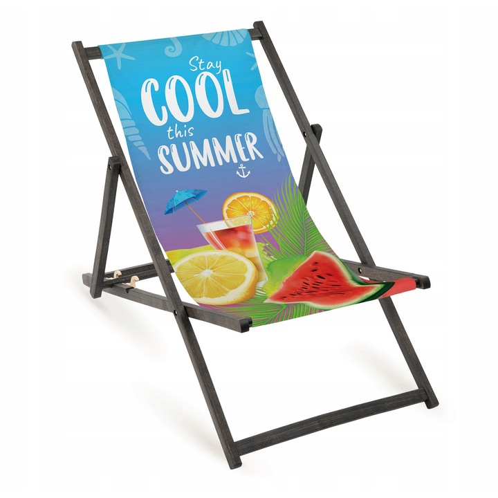 Lezaj din lemn Allbag, pliabil, cu imprimeu colorat, 110x55cm, pentru gradina si plaja