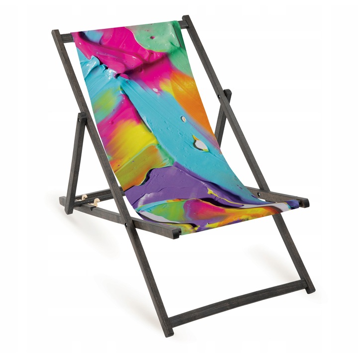 Sezlong pliabil din lemn cu imprimeu colorat, Allbag, 110x55cm, 3 pozitii de inclinare, 7.5kg