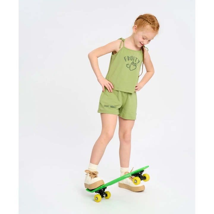 Top pentru fete verde cu șireturi și imprimeu Button Blue