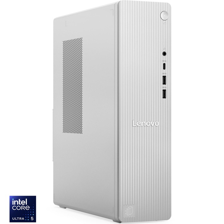Sistem Desktop PC Lenovo IdeaCentre Tower 08IAS10 cu procesor Intel Core™ Ultra 5 225 pana la 4.9GHz, 16GB DDR5, 1TB SSD, Intel® Graphics, No OS, Cloud Grey