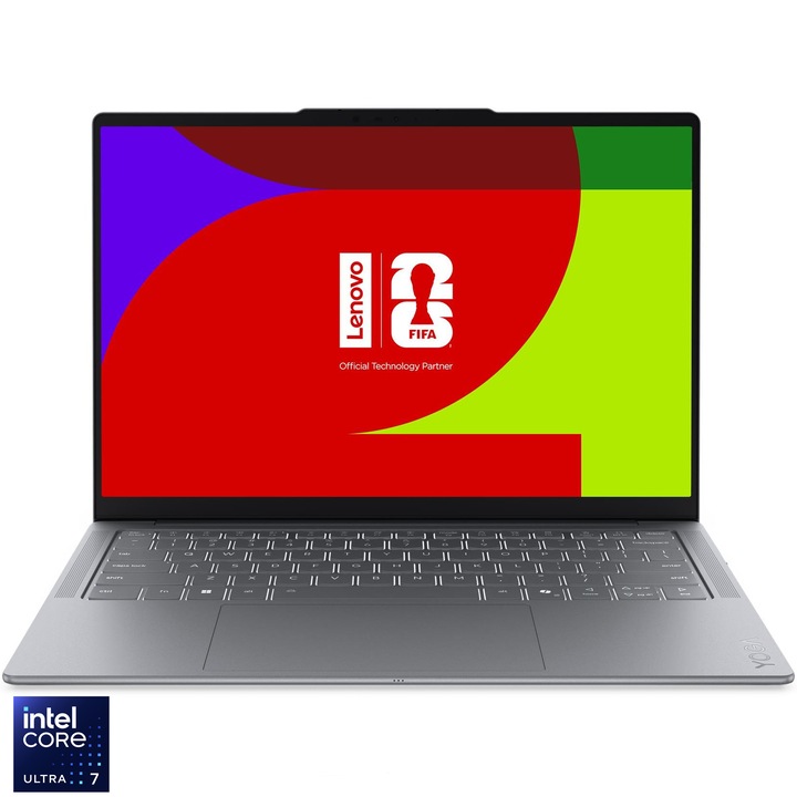 Laptop Lenovo Yoga Slim 7 14IPH11 cu procesor Intel Core™ Ultra 7 355 pana la 4.7GHz, 14" 2.8K WQXGA+, OLED, 32GB LPDDR5x RAM, 1TB SSD, Intel® Graphics, Windows 11 Pro, Luna Grey, 3y on-site Premium Care