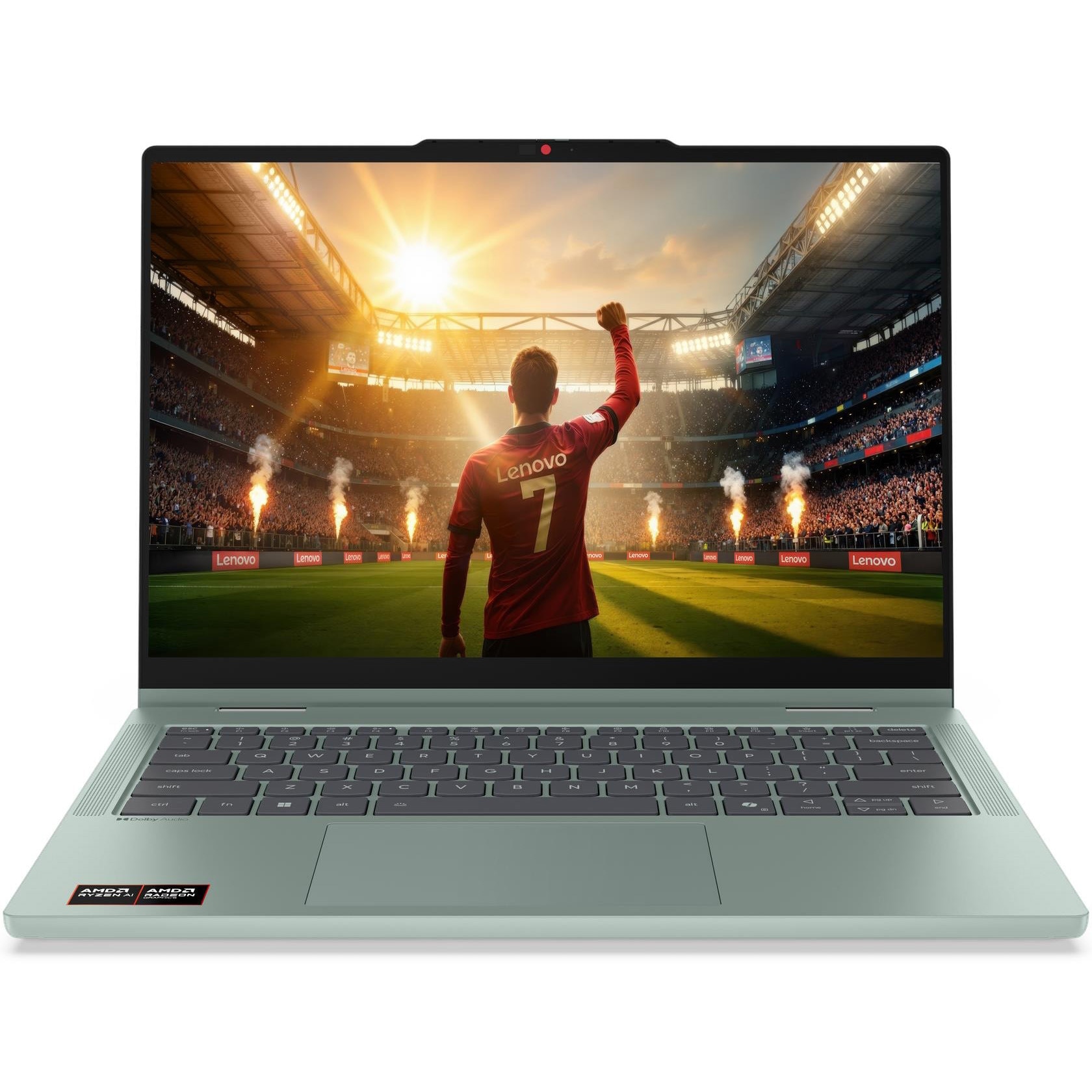 Laptop Lenovo IdeaPad 5 2-in-1 14AGP11 cu procesor AMD Ryzen™ AI 7 445 pana la 4.6GHz, 14'', WUXGA, OLED, 16GB DDR5 RAM, 1TB SSD, AMD Radeon™ 840M Graphics, No OS, Breeze Moss, 3Y Courier