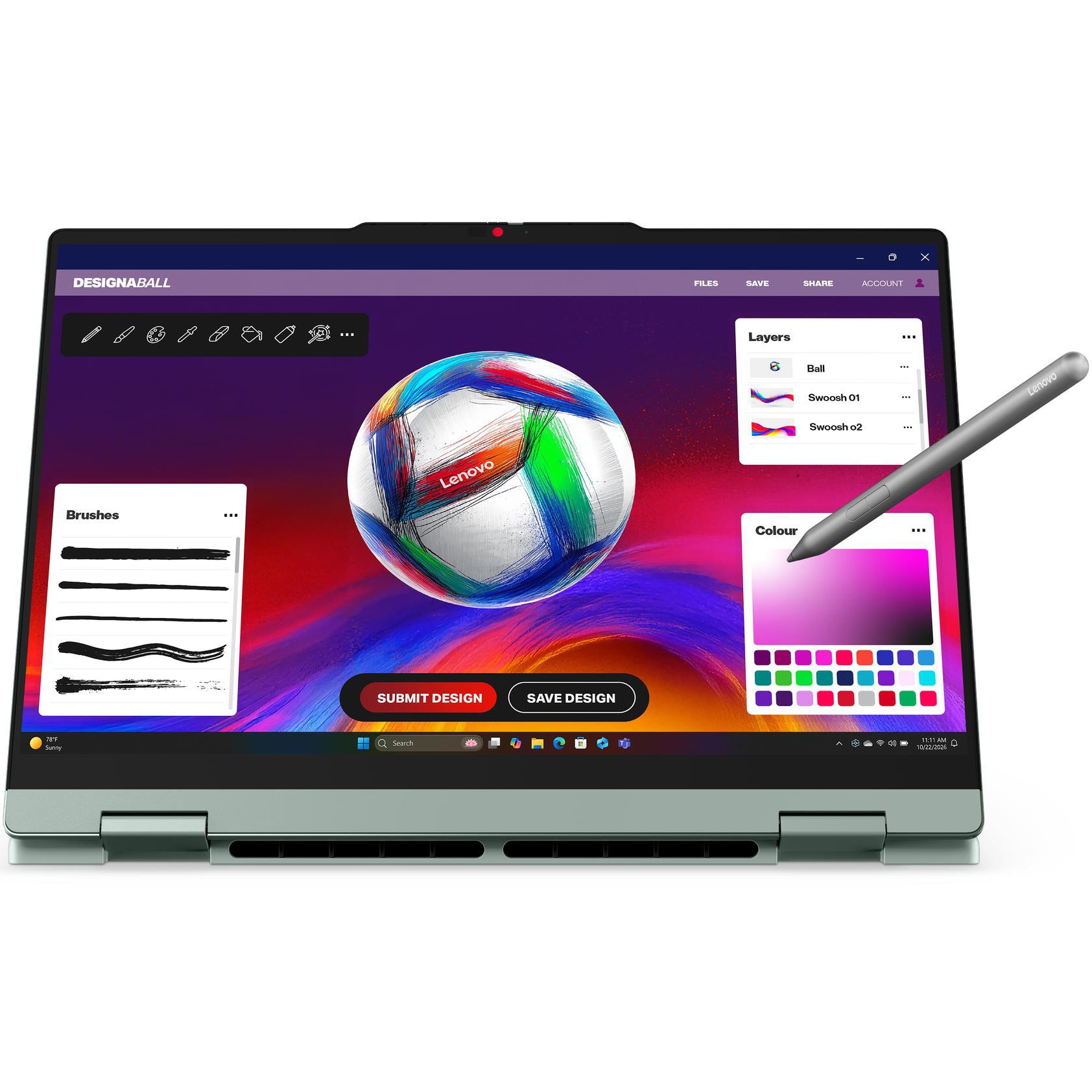 Laptop Lenovo IdeaPad 5 2-in-1 14AGP11 cu procesor AMD Ryzen™ AI 7 445 pana la 4.6GHz, 14'', WUXGA, OLED, 16GB DDR5 RAM, 1TB SSD, AMD Radeon™ 840M Graphics, No OS, Breeze Moss, 3Y Courier