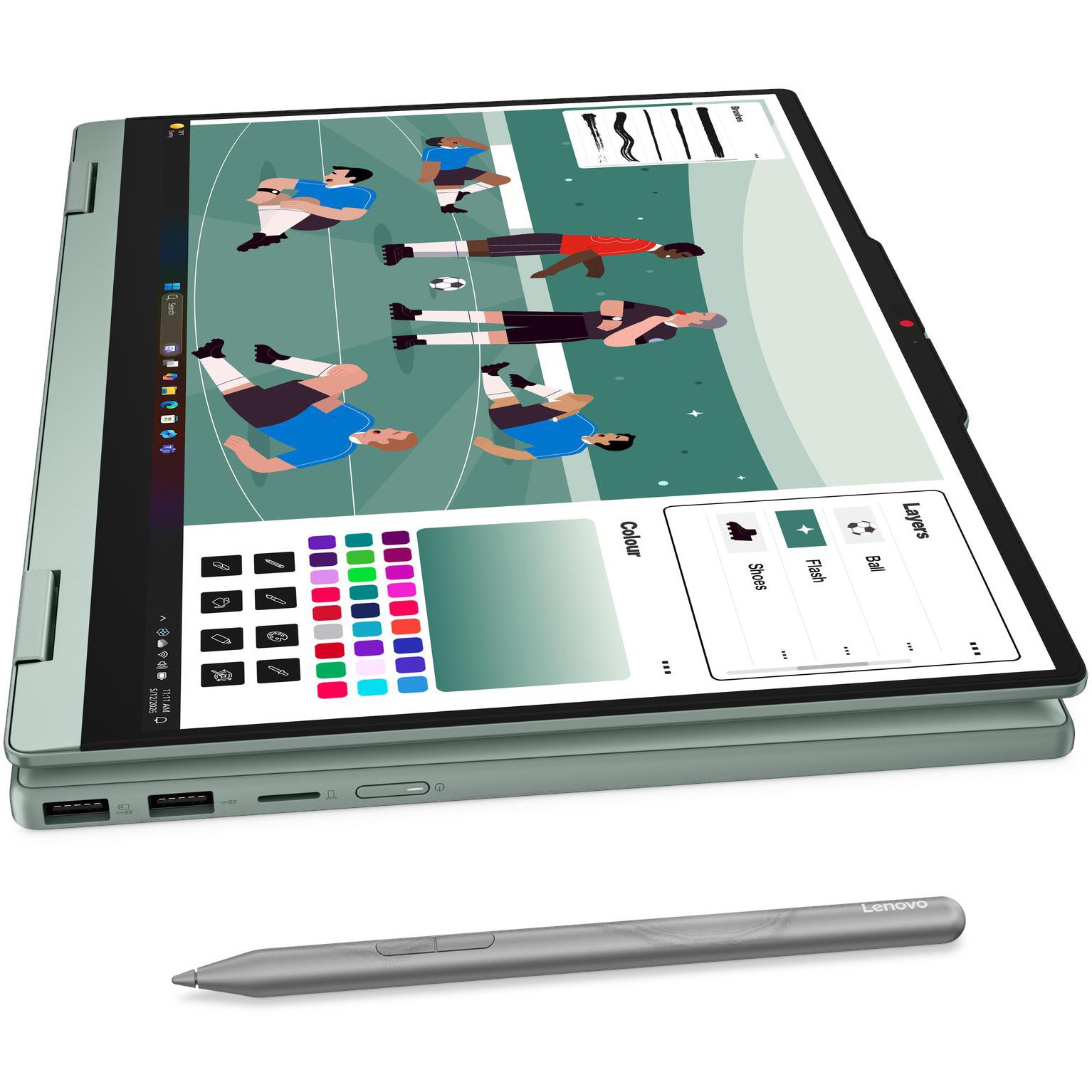 Laptop Lenovo IdeaPad 5 2-in-1 14AGP11 cu procesor AMD Ryzen™ AI 7 445 pana la 4.6GHz, 14'', WUXGA, OLED, 16GB DDR5 RAM, 1TB SSD, AMD Radeon™ 840M Graphics, No OS, Breeze Moss, 3Y Courier