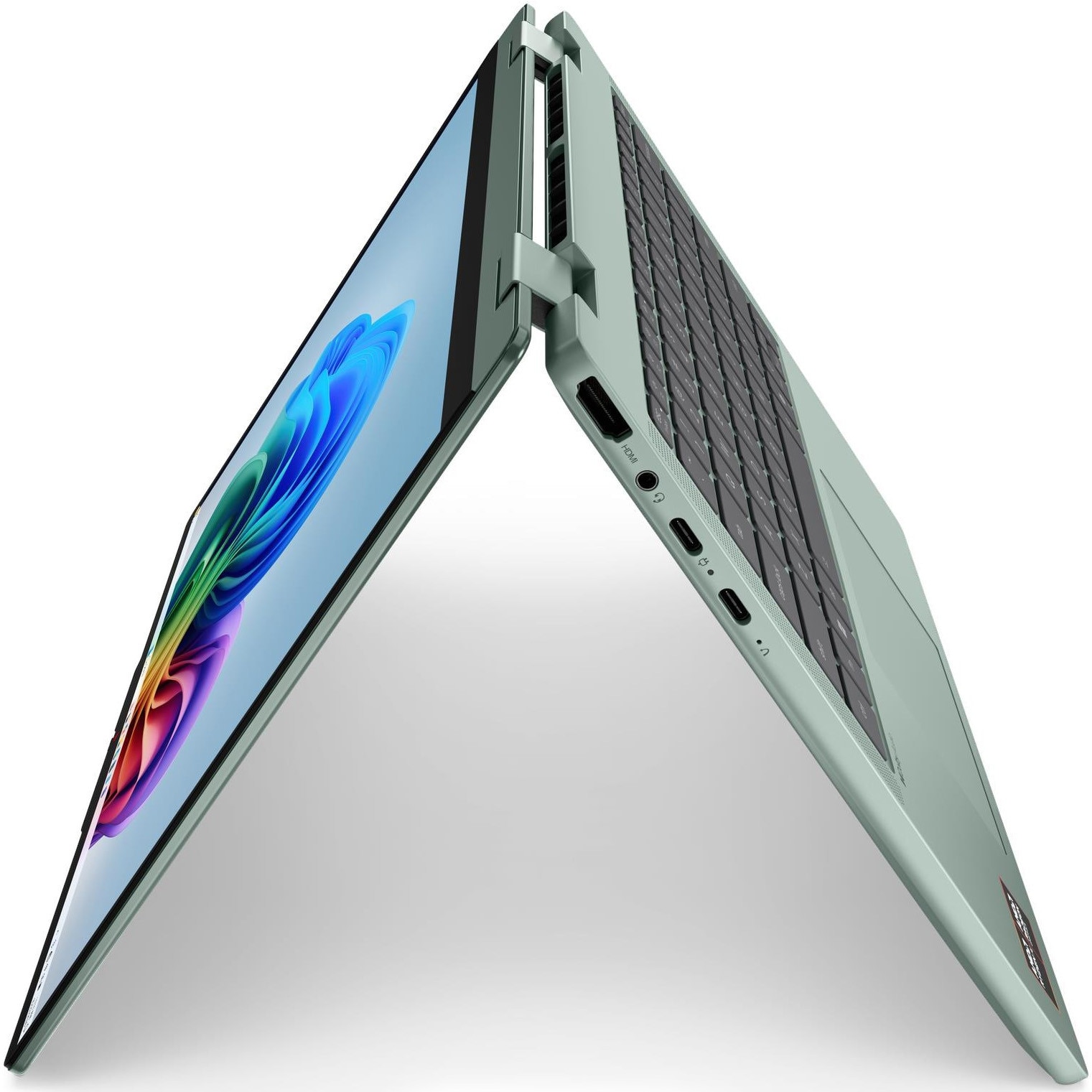 Laptop Lenovo IdeaPad 5 2-in-1 14AGP11 cu procesor AMD Ryzen™ AI 7 445 pana la 4.6GHz, 14'', WUXGA, OLED, 16GB DDR5 RAM, 1TB SSD, AMD Radeon™ 840M Graphics, No OS, Breeze Moss, 3Y Courier