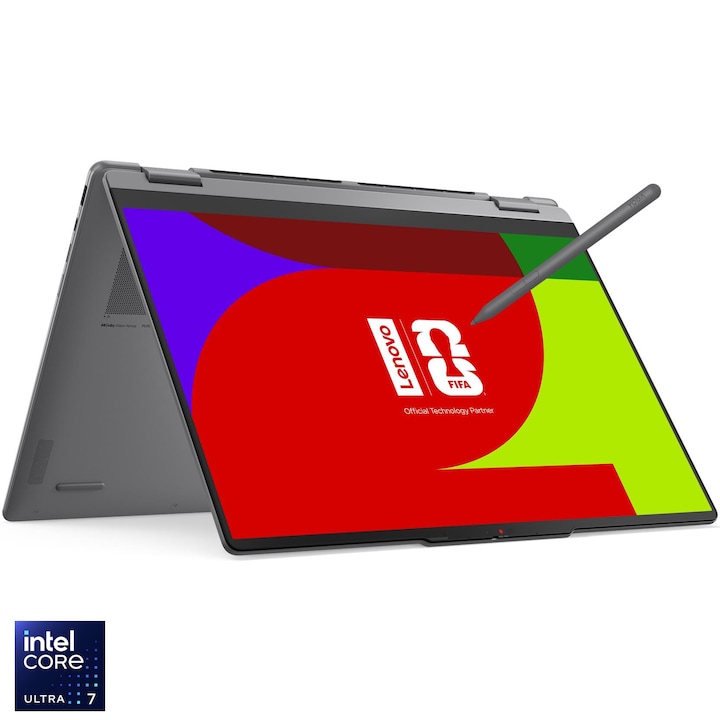 Laptop Lenovo Yoga 7 2-in-1 16IPH11 cu procesor Intel Core™ Ultra 7 355 pana la 4.7GHz, 16" WUXGA, OLED, Touch, 16GB LPDDR5x RAM, 1TB SSD, Intel® Graphics, Windows 11 Home, Luna Grey, 3y on-site Premium Care