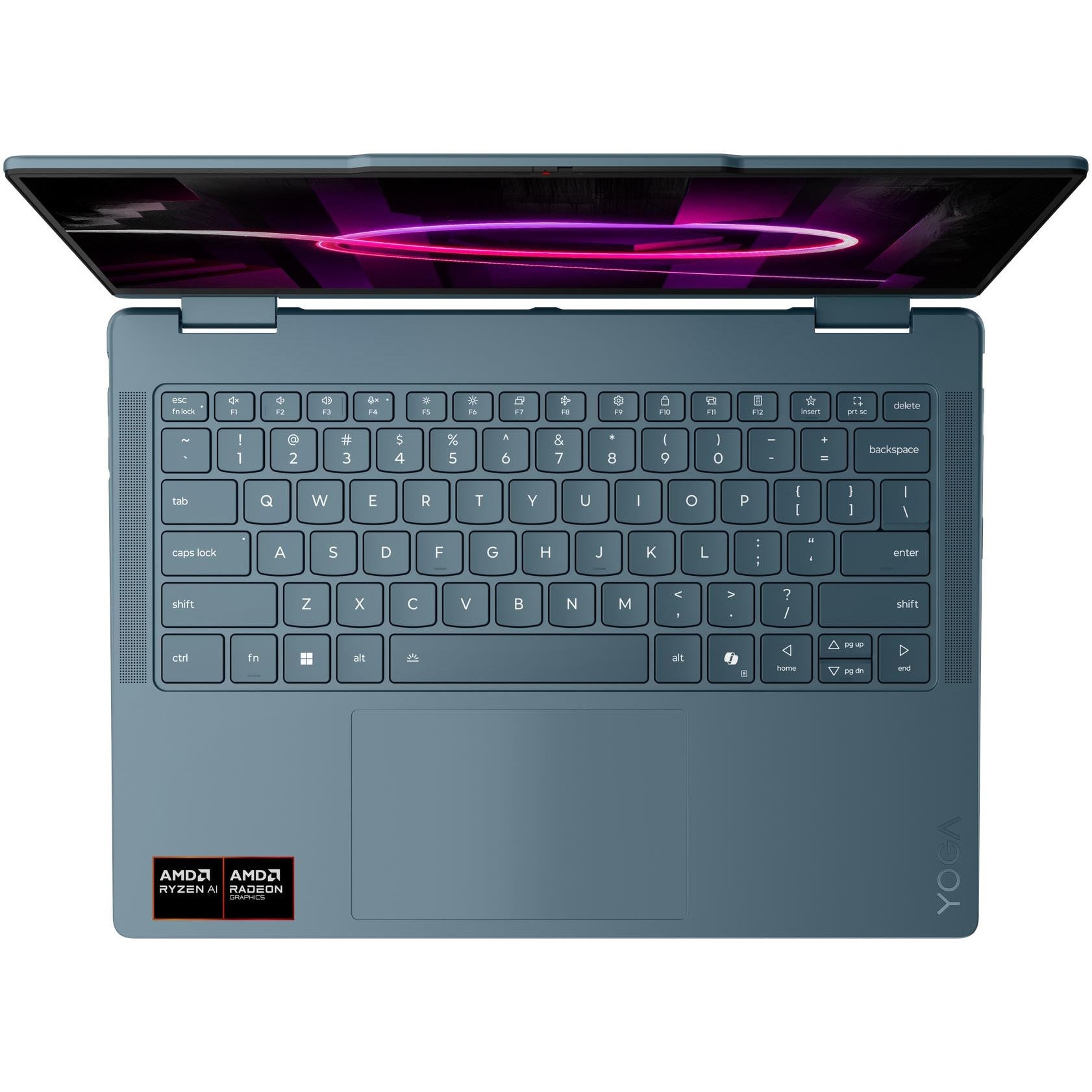 Laptop Lenovo Yoga 7 2-in-1 14AGP11 cu procesor AMD Ryzen™ AI 7 445 pana la 4.6GHz, 14" WUXGA, OLED, Touch, 32GB LPDDR5x, 1TB SSD, AMD Radeon™ 840M Graphics, No OS, Tidal Teal, 3Y Premium Care