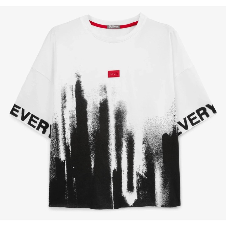 Gulliver oversize rövid ujjú póló lányoknak, nyomott mintával, fehér