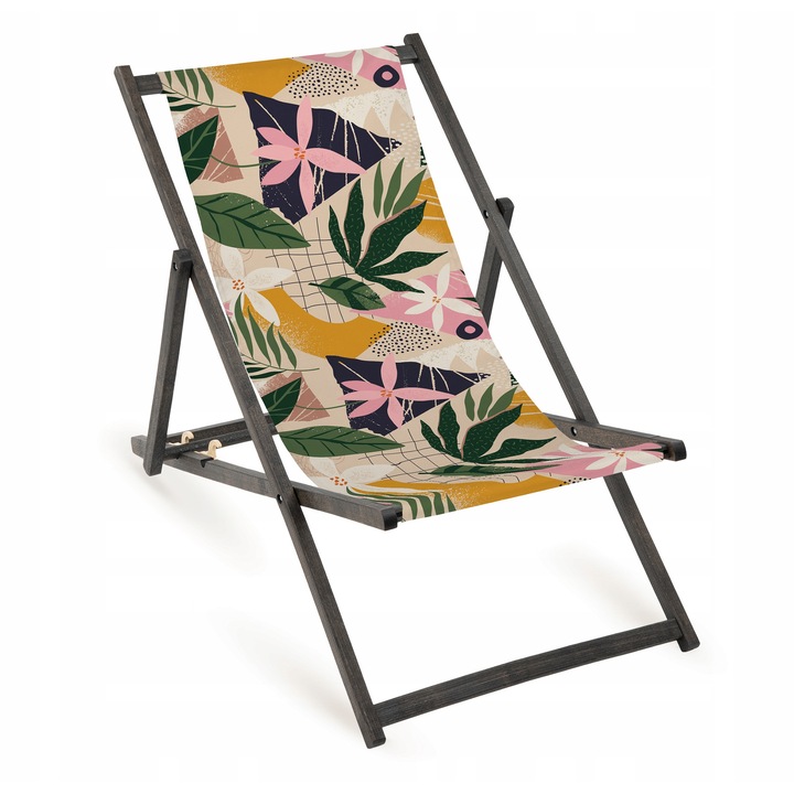 Lezaj pliabil din lemn cu imprimeu, Allbag, 110x55cm, rezistent, pentru gradina sau plaja