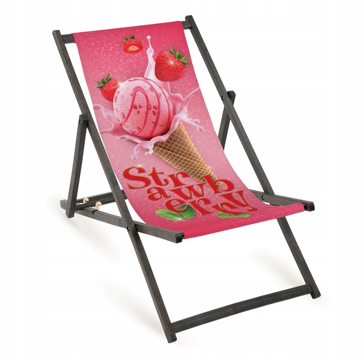 Sezlong din lemn cu imprimeu, Allbag, 110x55cm, pliabil, pentru gradina, plaja, balcon