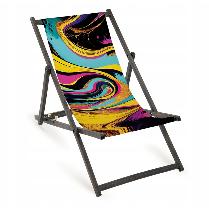 Lezak pliabil din lemn, Allbag, cu imprimeu colorat, 110x55cm, pentru gradina si plaja