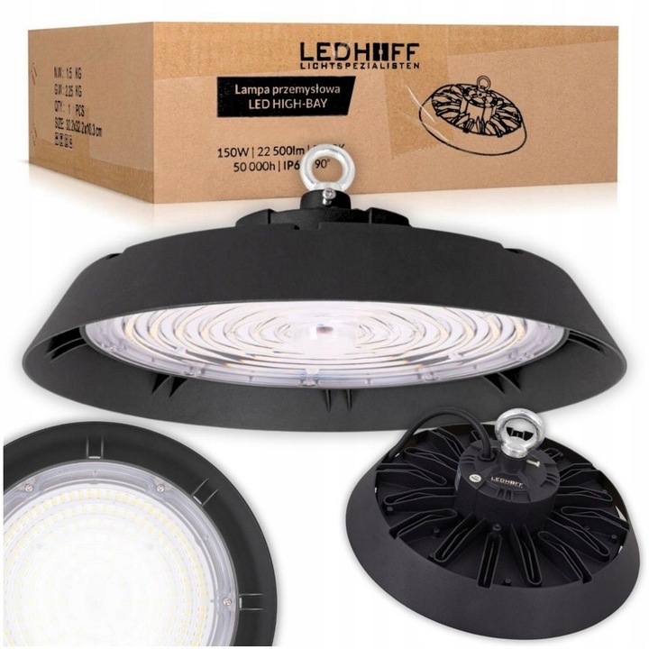 Lampa industriala LED UFO, Samal, 150W, 22500lm, IP65, 5000K, Eficienta 150lm/W, HighBay profesional, Hala, Depozit, Garaaj, Rezistenta