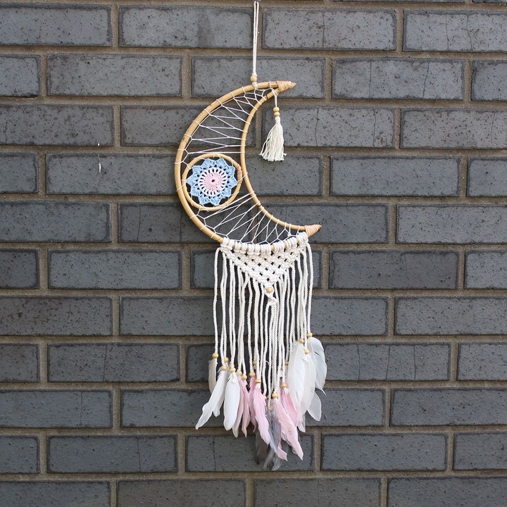 Obiect decorativ, Ancient Wisdom, Multicolor, 35x1x40cm, Amuletă de vis - Macrame Luna