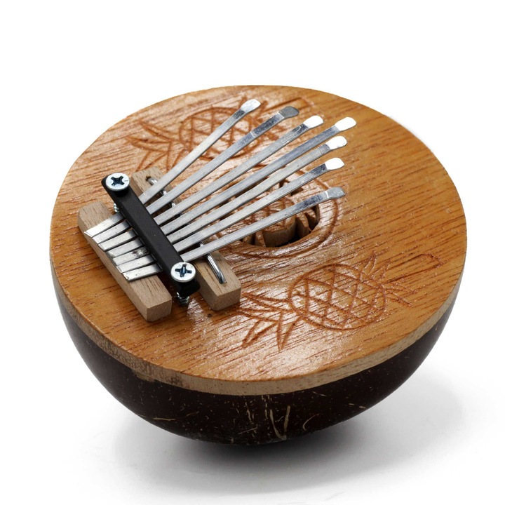 Obiect decorativ, Ancient Wisdom, mini kalimba, nucă de cocos, pentru interior