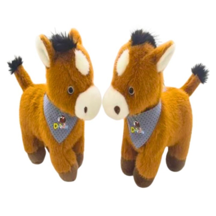 Jucarie de Plus Magarus 42 cm, Animal Pufos Maro cu Esarfa, Design Realist, Cadou pentru Copii