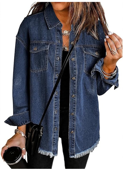 Camasa albastru inchis din denim, larga, cu maneca lunga pentru femei L