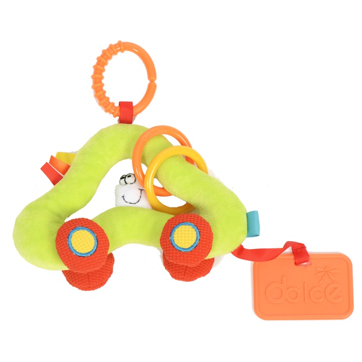 Masinuta senzoriala pentru bebelusi, Dolce, cu inel de dentitie, multicolor, 13, 5x13, 5x6cm
