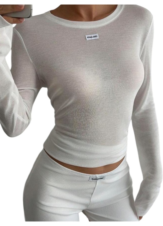 Bluza pentru femei alba, cu maneca lunga si guler rotund, marimea L