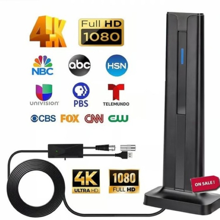 Beltéri TV digitális antenna, erősíti a gyenge jeleket, támogatja a nagy felbontású 4K és 1080p videót, hosszú, öt méteres kábellel, könnyen csatlakoztatható, kompakt kialakítás - TVDIGI VYZIO®