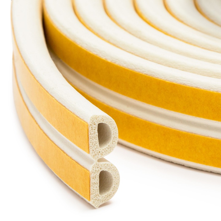 Banda autoadeziva etansare EPDM 6 m, profil D, 9 mm, alba, pentru usi si ferestre