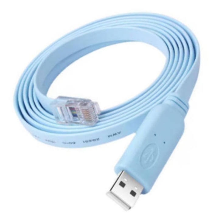 Cablu serial USB catre consola RJ45, cablu de debugging RS232 pentru routere, USB2.0 la RJ45, 180 cm, Albastru