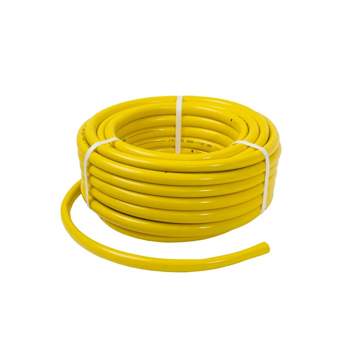 Градински маркуч, армиран, с вставка 3/4, дължина 25 метра, жълт, гъвкав, устойчив на UV лъчи и студ