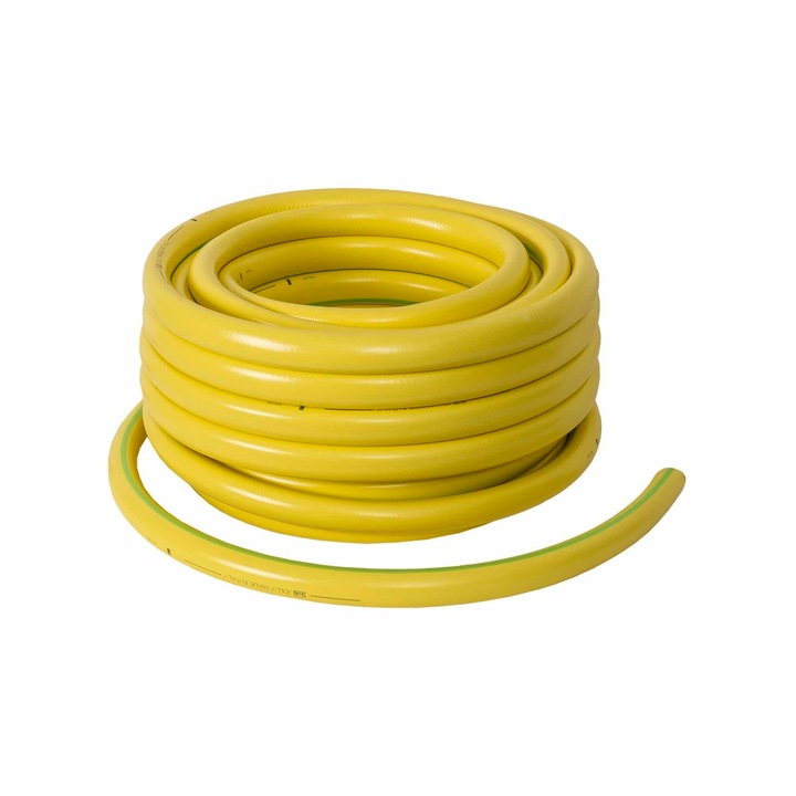 Градински маркуч, армиран, с вметка 1", дължина 25 метра, жълт, гъвкав, устойчив на UV лъчи и студ