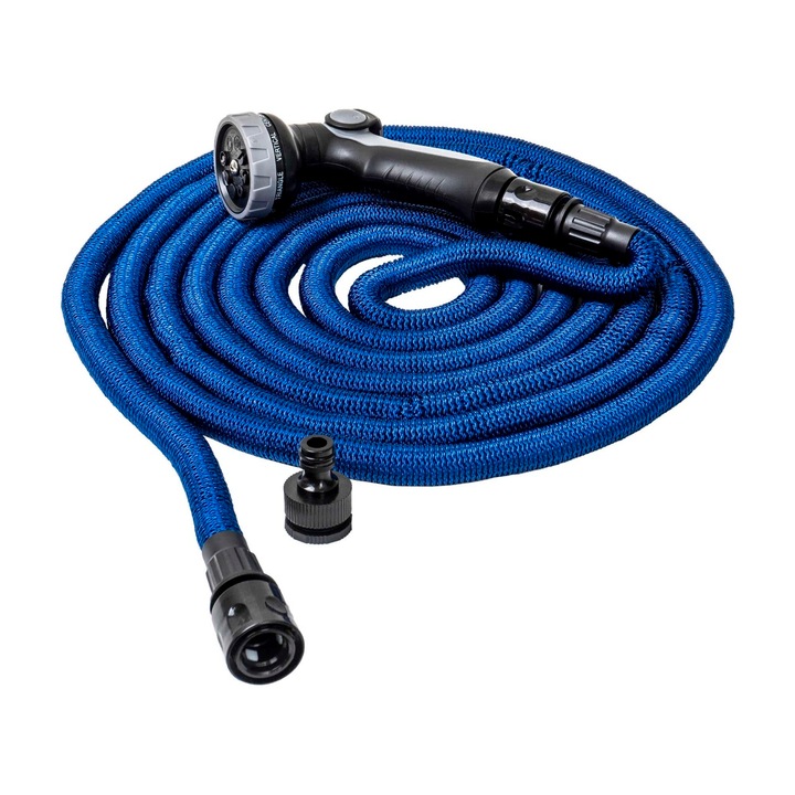 Разтегателна градинска маркуч с накрайник за поливане, със седем функции, 5-15м