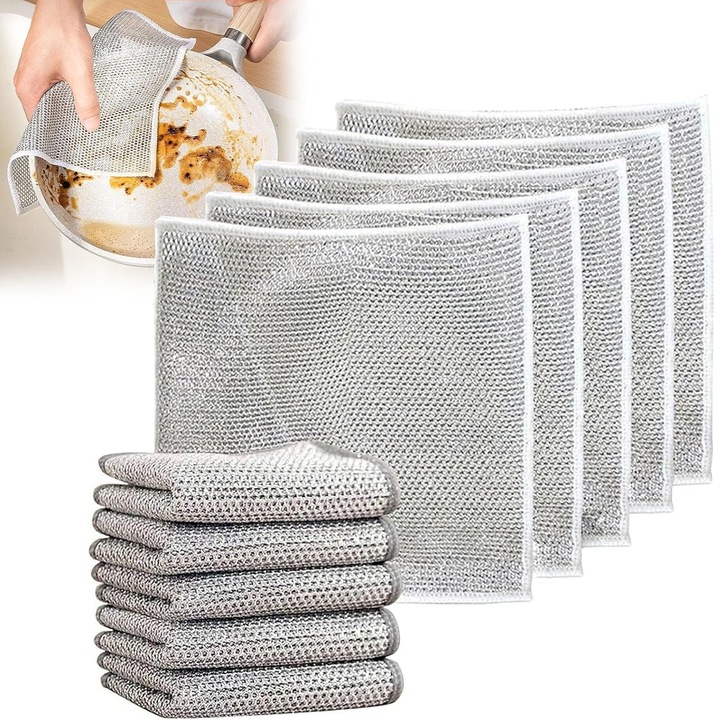 6 db újrafelhasználható súrolókendő készlet, 20x20cm, ezüst, nedves és száraz használatra