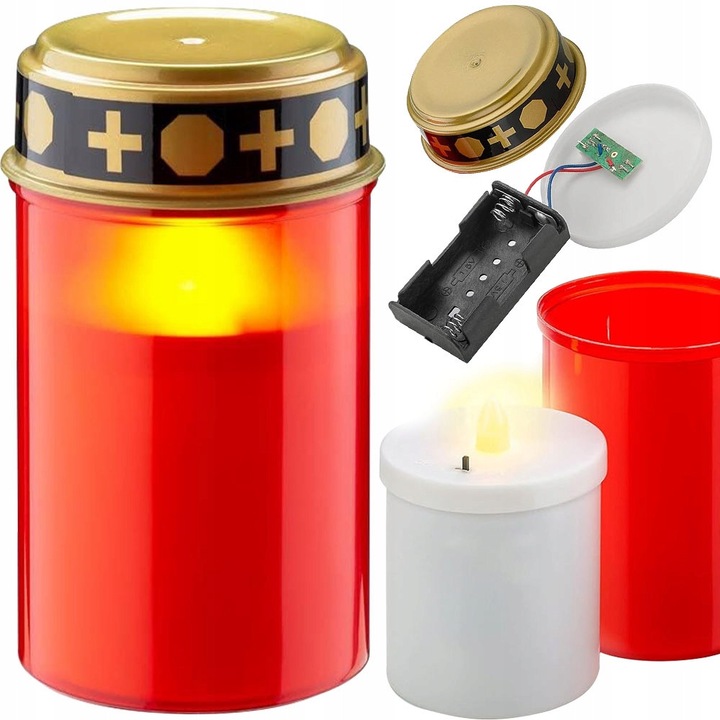 LED gyertya temetőbe, valósághű láng, IP44 vízálló, meleg fény 2400K, hosszú üzemidő 30 nap