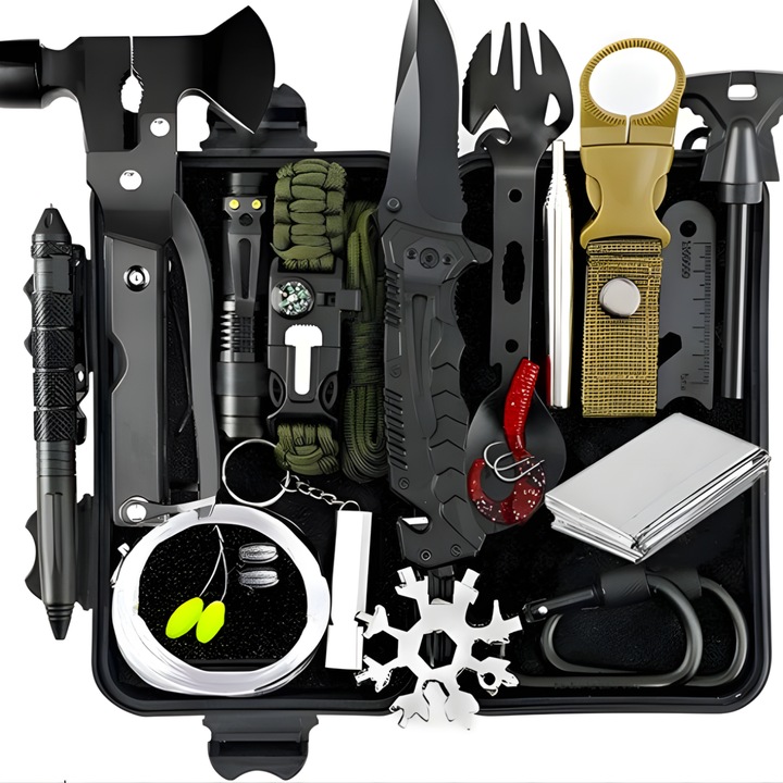 Kit supraviețuire IZMAEL STS007, cutie neagră, 22x12x6cm, set complet