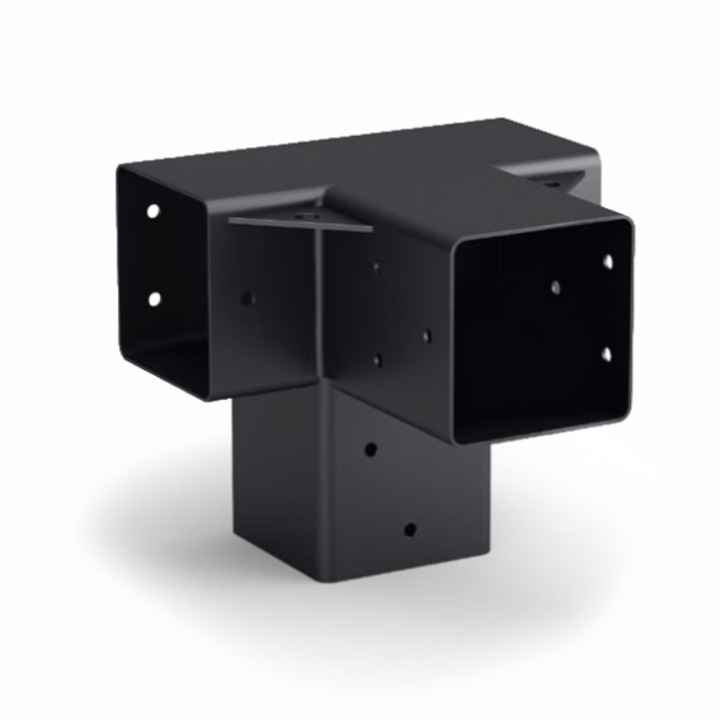 Conector 90 grade 4 grinzi pentru acoperis, 100x100mm, terasa / foisor / pergola / carport, negru, fabricat in Romania