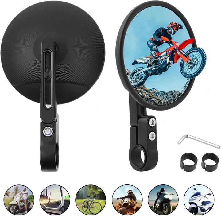 Oglinzi retrovizoare rotunde CHOOLY, pachet de 2, negru, pentru ghidon 22/25 mm, rotative 360, E24