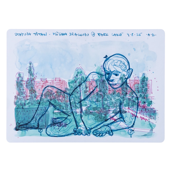 Carte Postala Bucuresti, Parcul Titan, Ilustratie Originala Acuarela, Carton Alb, 10x15 cm