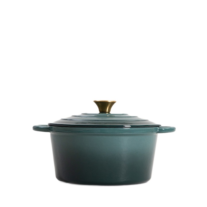 Oala din fonta ANDREAS 24 cm, 4 l, verde ombre, capac inclus