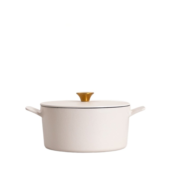 Oala din fonta ANDREAS 5 l, mata, bej, pentru gatit la cuptor pana la 220C