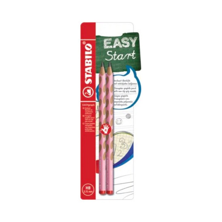 Creion grafit Stabilo EASYgraph Pastel, 3.15 mm, HB, pentru dreptaci, roz, set 2 bucati / blister