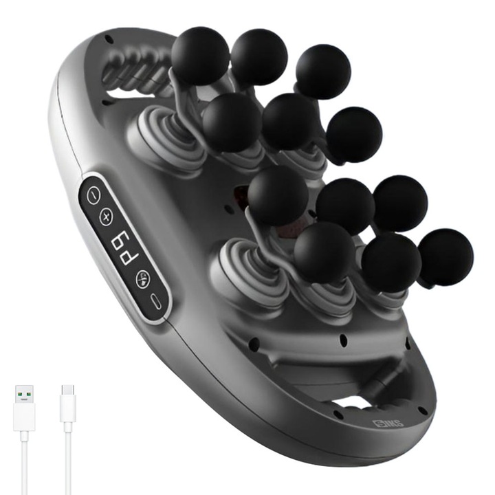 Aparat de Masaj Profesional SIKS, Pistol de Masaj, 12 capete, 9 intensități, gri, cu acumulator