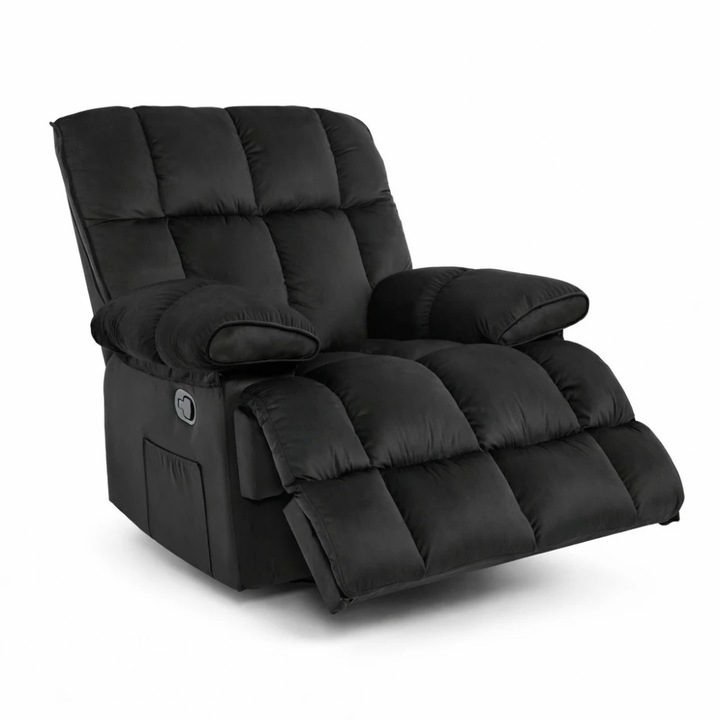 Fotoliu masaj, Topscaune, cu 8 puncte de masaj și 5 programe, negru, spătar rabatabil, suport picioare extensibil