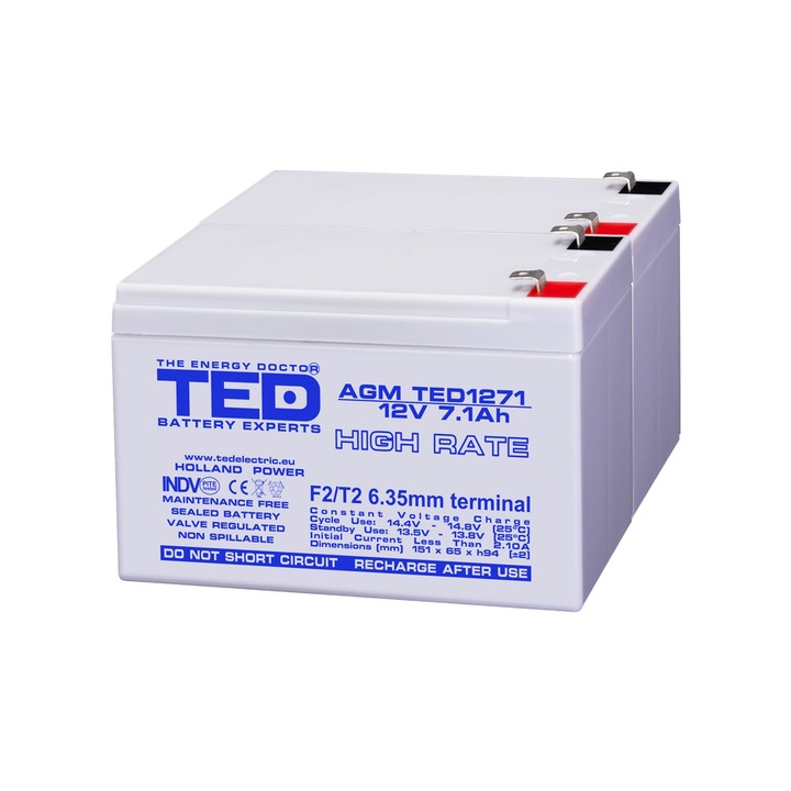 Pachet acumulatori compatibil APC RBC48 – 24V 7.1Ah (2x12V) – TED Electric