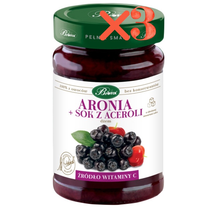 Pachet: 3 X Gem de Aronia cu suc de Acerola, facut doar din fructe, indulcit natural (fara adaos de zahar)