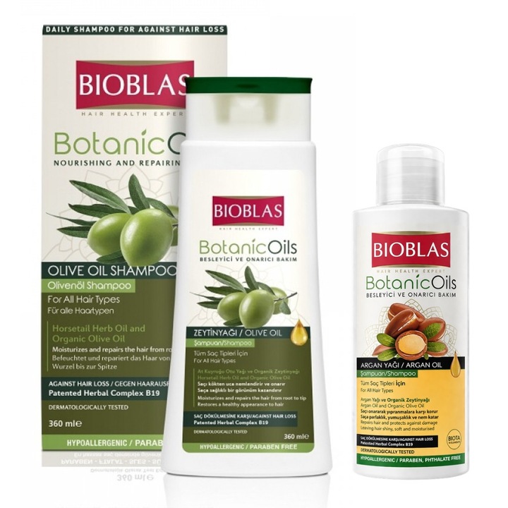 Sampon cu ulei de masline Bioblas BotanicOils, 360 ml + Sampon cu ulei de argan cadou, 150 ml